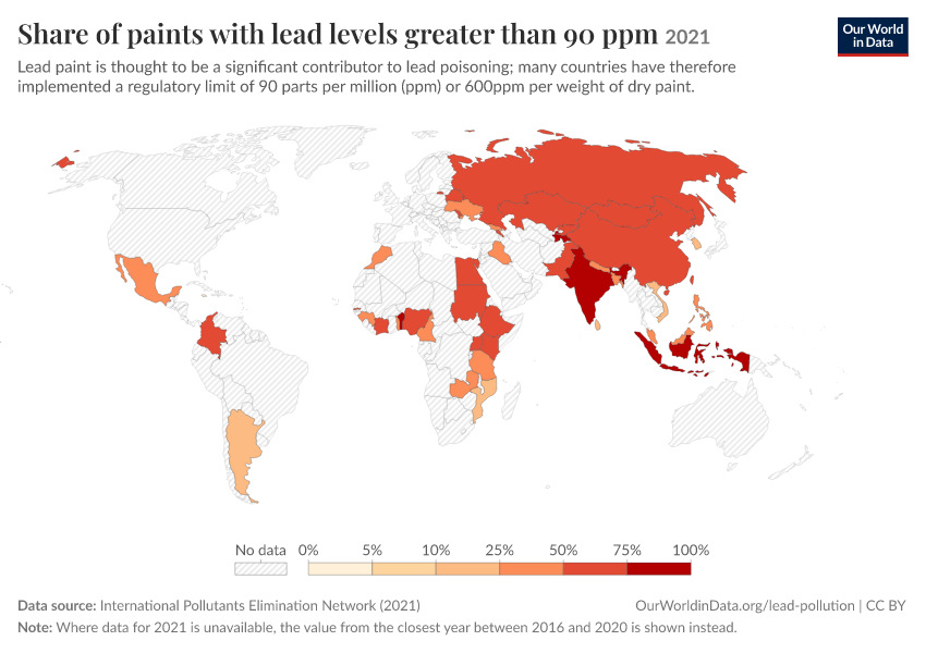 A thumbnail of the "Share of paints with lead levels greater than 90 ppm" chart