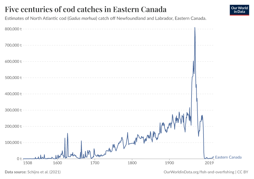 A thumbnail of the "Five centuries of cod catches in Eastern Canada" chart