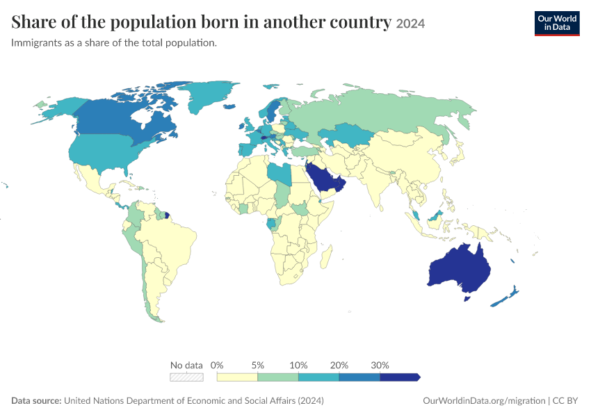 A thumbnail of the "Share of the population born in another country" chart