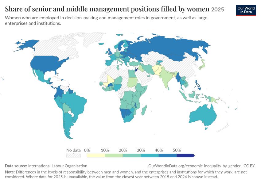 A thumbnail of the "Share of senior and middle management positions filled by women" chart
